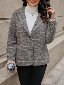 EMERY ROSE Plus Houndstooth Print Lapel Neck Overcoat Fall Cloth For Women - Multicolor - View 4