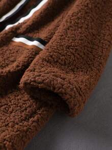 SHEIN Franclia 大碼撞色滾邊開門襟絨毛外套 - 咖啡棕 - 查看 4