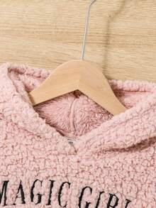 SHEIN Áo nỉ tay rớt vai thêu chữ cho bé gái - Hồng - Xem 3