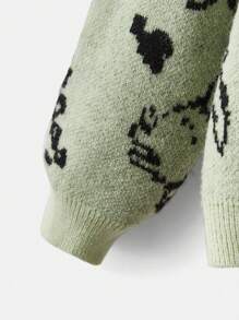 Sunspun Plus Dinosaur Pattern Drop Shoulder Button Front Cardigan, Winter Fall Cloth For Women Autumn