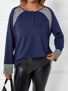 EMERY ROSE Plus T-shirt Taille Avec Demi-patte De Boutonnage Et Panneaux Contrastants