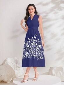 Mulvari Floral Print Belted Dress - Blue - View 5