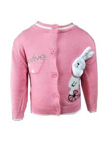 Baby Boy Rabbit & Letter Pattern Cardigan - Pink - View 1