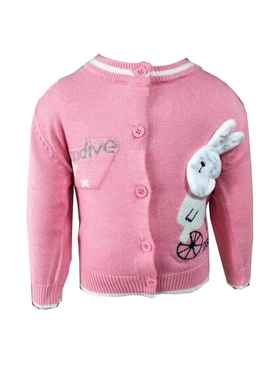 Baby Boy Rabbit & Letter Pattern Cardigan - Pink - View 1