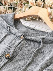 SHEIN CURVE+ 大碼女士束繩帽開扣針織開衫毛衣 - 灰色 - 查看 5