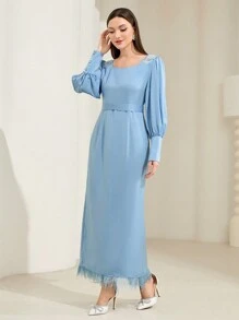 Modelyn Floral Embroidery Long Sleeve Dress Long Evening Dresses