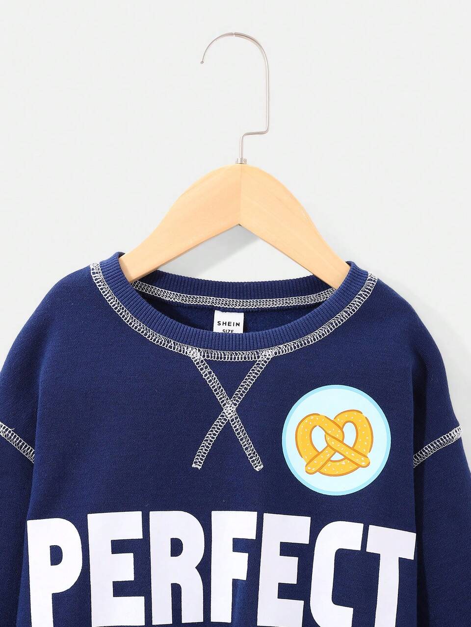 Young Girl Letter Graphic Top-stitching Drop Shoulder Sweatshirt