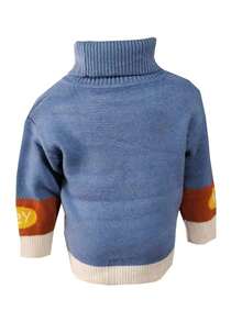 Baby Boy Letter & Cartoon Pattern Turtleneck Sweater - Blue - View 2