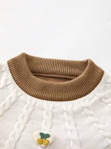 Baby Girl Cherry Embroidery Ruffle Trim Sweater - Brown - View 3