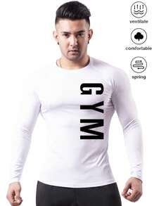 Manfinity Sport Corelite Áo thun thể thao nam tay dài họa tiết chữ - trắng - Xem 1