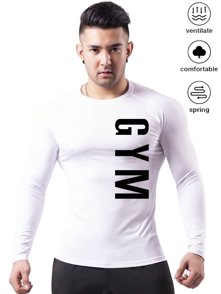 Manfinity Sport Corelite Áo thun thể thao nam tay dài họa tiết chữ - trắng - Xem 1