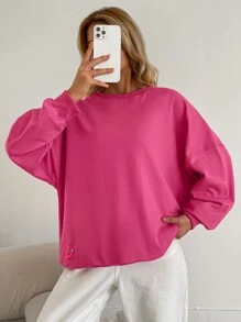RueChic Slogan Graphic Drop Shoulder Sweatshirt - Coral Pink - View 3