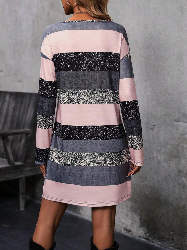 Graphic Print Colorblock Drop Shoulder Tee Dress