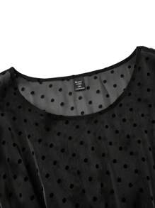 SHEIN Clasi 絨布圓點派對裙 - 黑色 - 查看 4
