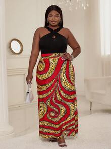 SHEIN Lady Plus Graphic Print Slant Pocket Dress - Multicolor - View 3