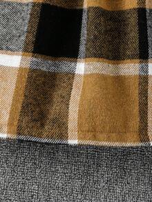 SHEIN 女小童格紋印花翻蓋細節腰帶襯衫洋裝無毛衣 - 駝色 - 查看 4