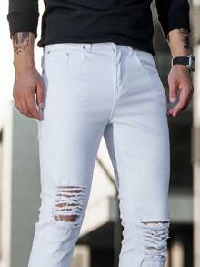 Manfinity LEGND Men's Ripped Jeans - White - View 3