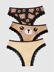 ROMWE Kawaii 3pcs Bowknot & Lace Detail Panties - Multicolor - View 2