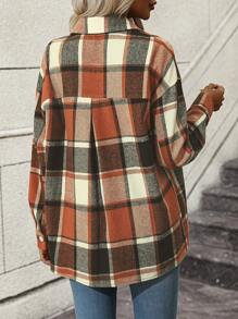 SHEIN Essnce In kẻ sọc Thả vai Vá Túi Áo sơ mi - trái cam - Xem 2