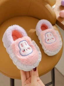 可愛兔子卡通孩子們拖鞋,冬天室內溫暖毛絨家居拖鞋鞋帶防滑鞋底