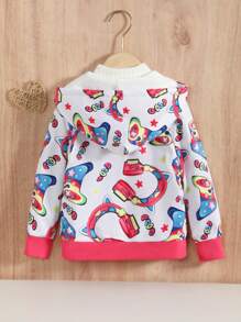SHEIN Kleines Mädchen Jacke mit All Over Print Reißverschluss, Thermal Futter, Kapuze, ohne Pullover