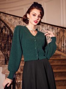 SHEIN DECDS Retro Và Thanh lịch Của phụ nữ Giáng sinh Màu xanh lá Áo len Mở - màu xanh lá - Xem 3
