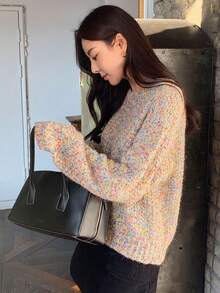 DAZY Space Dye Drop Shoulder Sweater - Multicolor - View 6