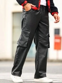 Manfinity Homme Men Flap Pocket Side Drawstring Waist Cargo Jeans - Black - View 3