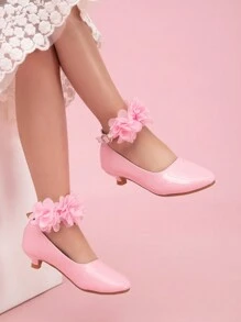 Spring New Style Lace Fashion Lady Dancing Small High Heels For Girls - Baby Pink - View 1