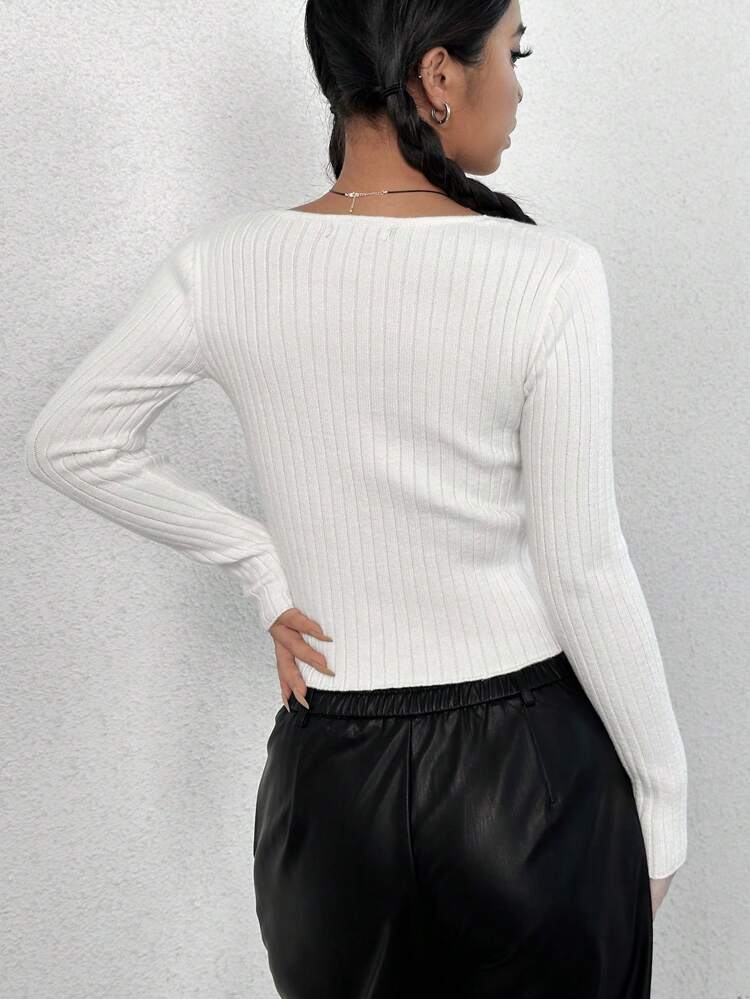 Solid Ribbed Knit Crop Knit Pullover Fall Winter Sweater