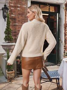 SHEIN Clasi Cổ giả Thả vai Áo len - Màu be - Xem 2