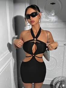 SHEIN ICON Effen kleur Halterhals Kokerjurk