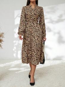 GENKIRA In hoa Báo Cổ chữ V Tay áo lồng đèn Đầm - Nhiều màu - Xem 6