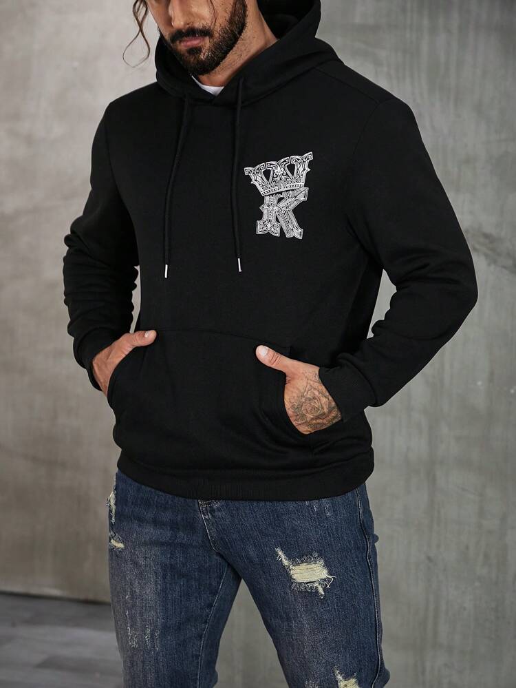 Men Plus Letter Graphic Drawstring Hoodie
