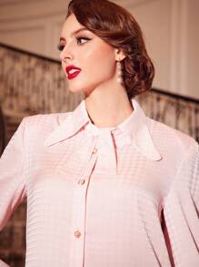 Vintamour Camisa de cuello con cordón con botón delantero - Rosa - Ver 8