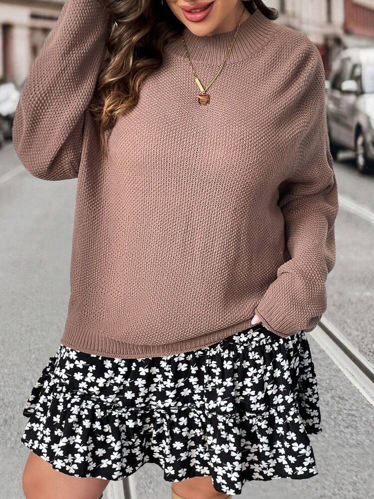 Plus Mock Neck Drop Shoulder Sweater Knit Pullover Fall Winter Sweater