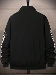 Manfinity Homme 宽松版型男士加厚保暖内衬字母印花夹克 - 黑色 - 查看 2