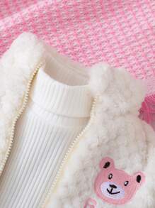 Baby Girl Two Tone Cartoon Embroidery Zip Up Jacket - Multicolor - View 3