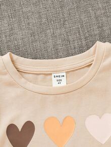 SHEIN Chica preadolescente Camiseta con estampado de corazón - Albaricoque - Ver 4