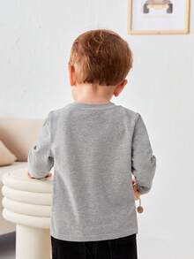 嬰兒男童卡通恐龍圖案圓領套頭毛衣,長袖設計 - 淺灰色 - 查看 2