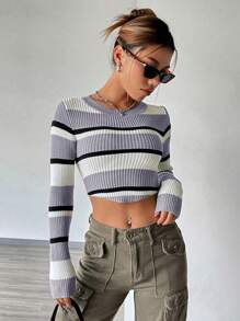 SHEIN Unity Slim Fit Striped Sweater - Multicolor - View 6