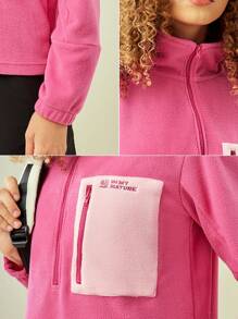 In My Nature Đồ họa Chữ cái Vạt trước một nửa khóa kéo Áo cao cổ Lông cừu Áo nỉ - Hồng - Xem 5