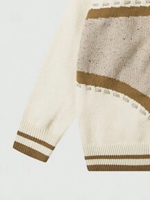 Áo khoác cardigan nam ANDREILEE phối màu tương phản, cổ chữ V, tay dài, chất liệu len pha, dáng rộng, thoải mái, thích hợp cho mùa thu/đông. - Màu be - Xem 5