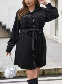 SHEIN Essnce 大尺碼女式束帶連身裙 - 黑色 - 查看 5