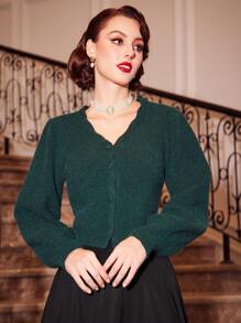 SHEIN DECDS Retro Và Thanh lịch Của phụ nữ Giáng sinh Màu xanh lá Áo len Mở - màu xanh lá - Xem 2