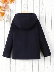 SHEIN Tween 女童印花连帽中长款羊毛面料 - 藏蓝色 - 查看 2