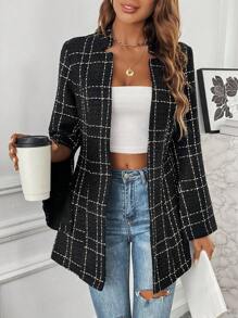 Chiquease Plaid Print Open Front Blazer Fall Cloth For Women