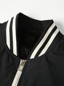 Manfinity Homme Loose Men's Baseball Collar Padded Coat With Letter Prints - Black - View 6