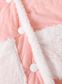 女婴毛绒衬里 3D 耳朵设计连帽插肩袖加厚外套 - 粉色 - 查看 4