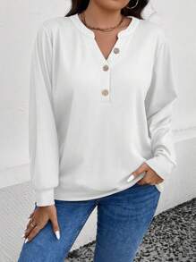 SHEIN LUNE Plus Half Button Sweatshirt - White - View 4